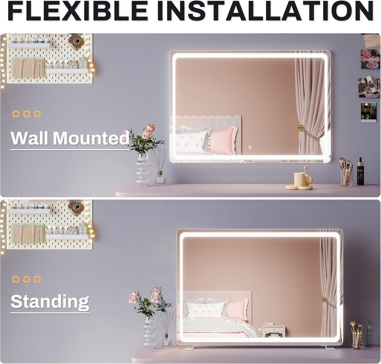 LED Makeup Mirror 100x70cm Touch Dimmable 3 Color Lights Table/Wall