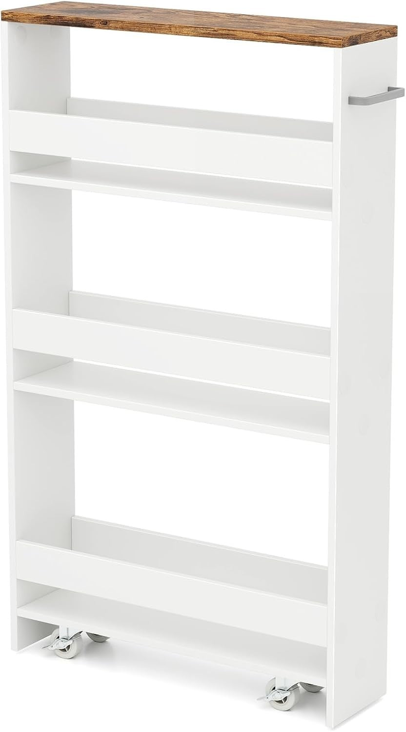 4 Tier Slim Storage Trolley Rolling Kitchen Cart White Industrial Top