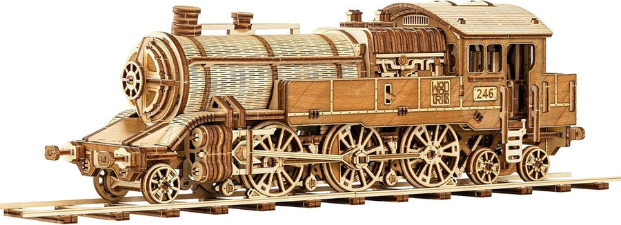 3D Wooden Train Puzzle Locomotive Model Kit with Railway DIY Adult Build