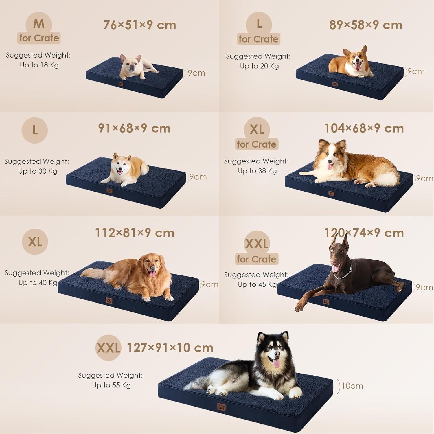 Orthopedic XXL Dog Bed 120x74x9cm Washable Cover Non Slip Navy