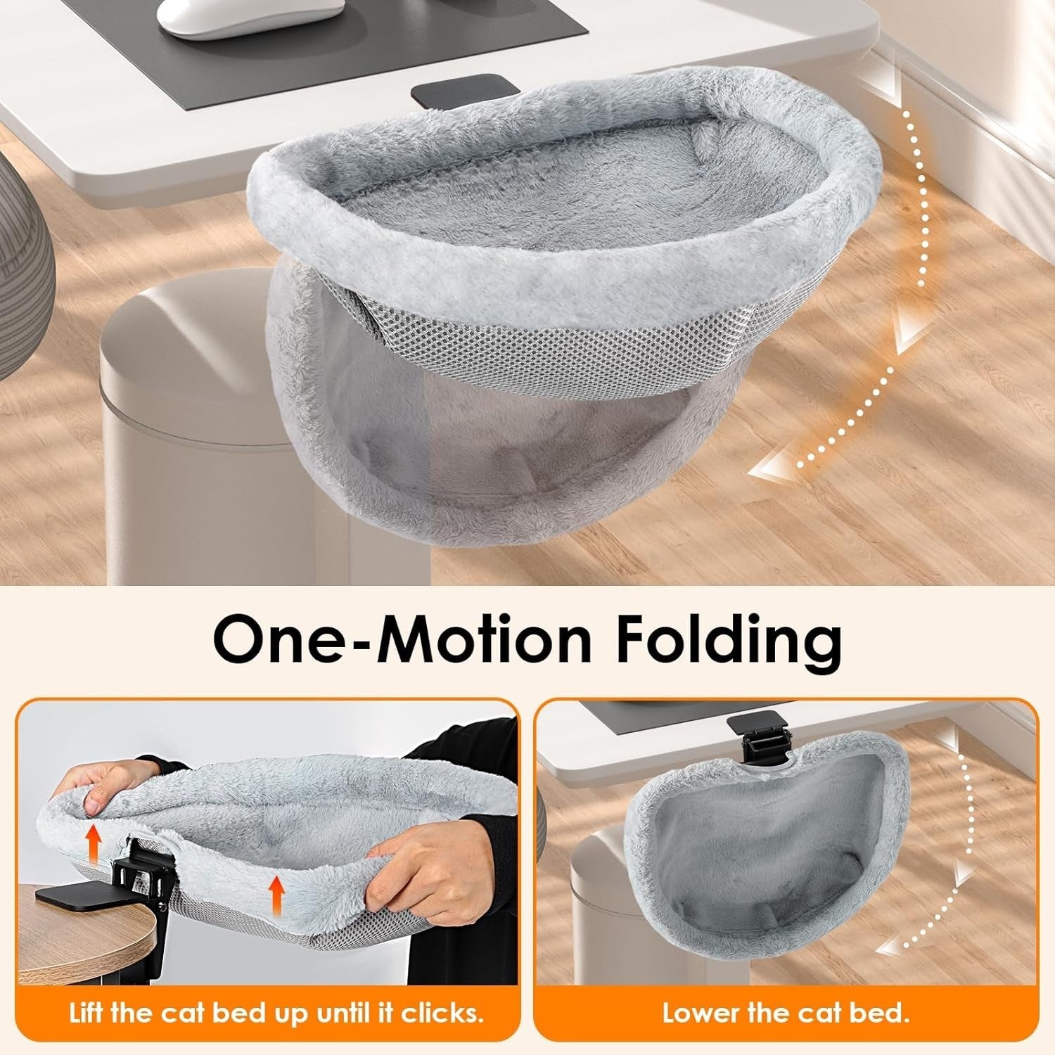 Adjustable Cat Desk Bed Faux Fur Clamp On Kitty Hammock Light Gray