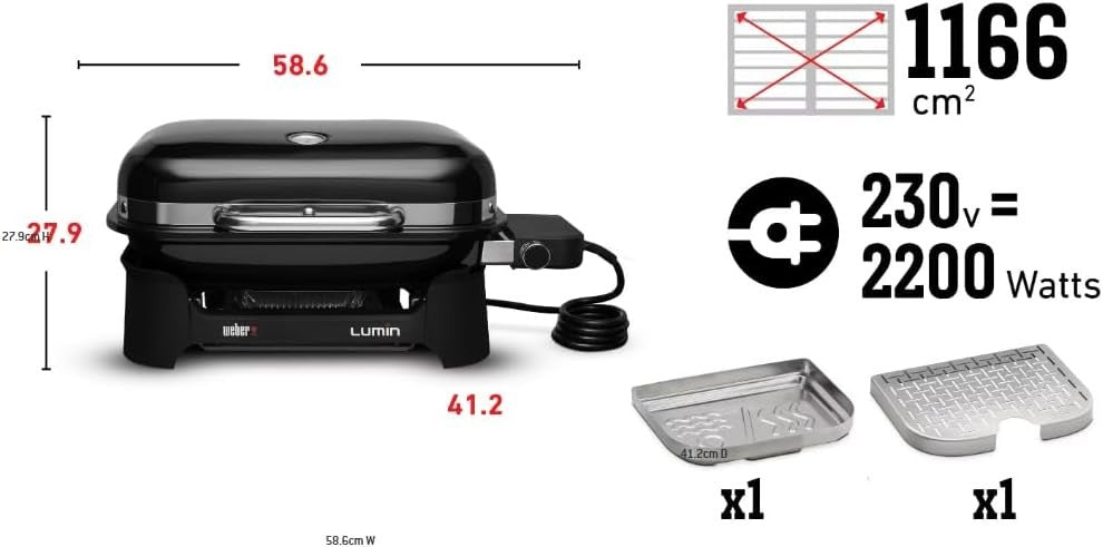Portable Electric BBQ Grill High Heat Sear Smoke Steam 43x32cm Compact Black