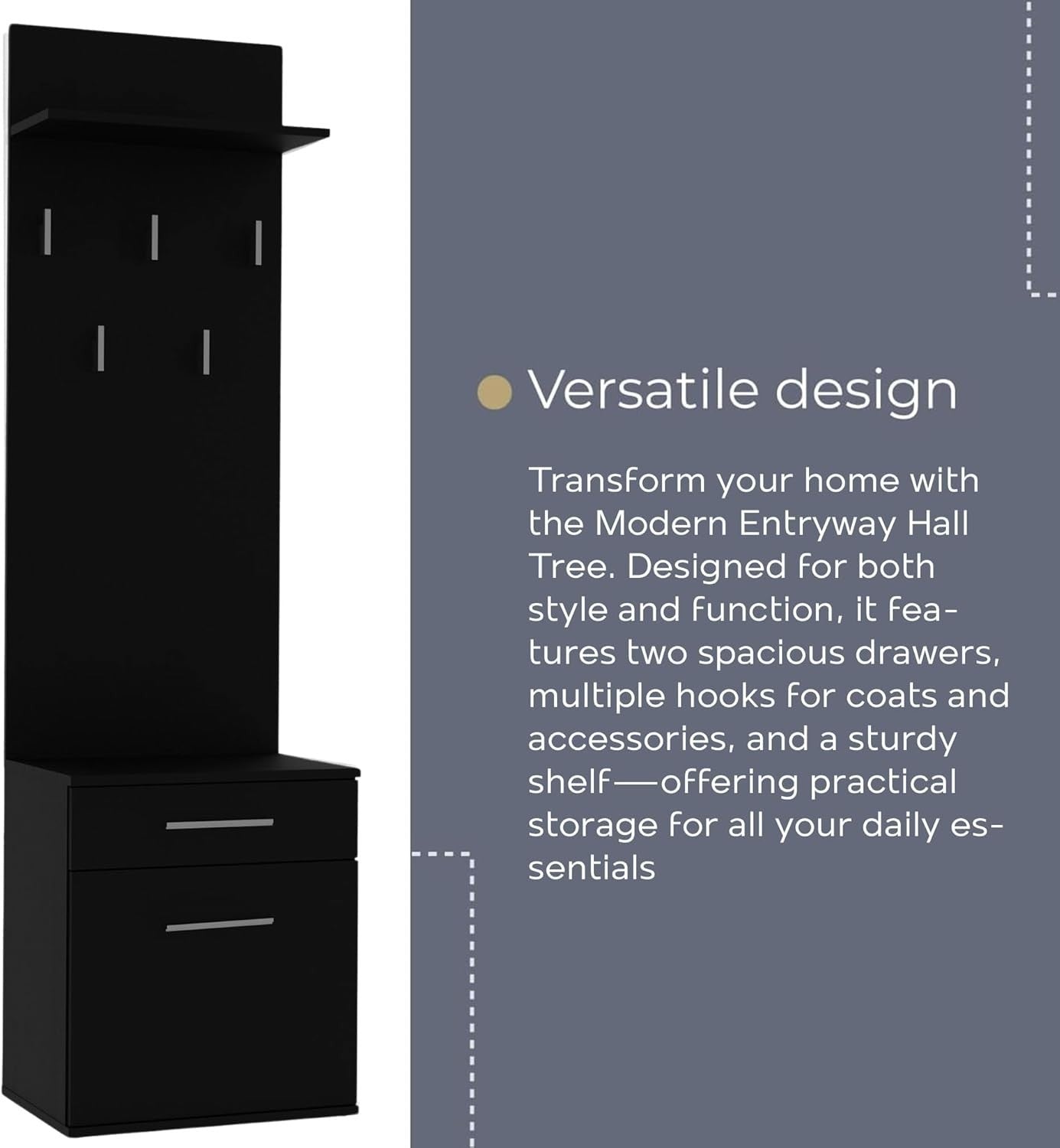Modern Black Double Wardrobe with Drawers, Hooks & Shoe Storage 180cm