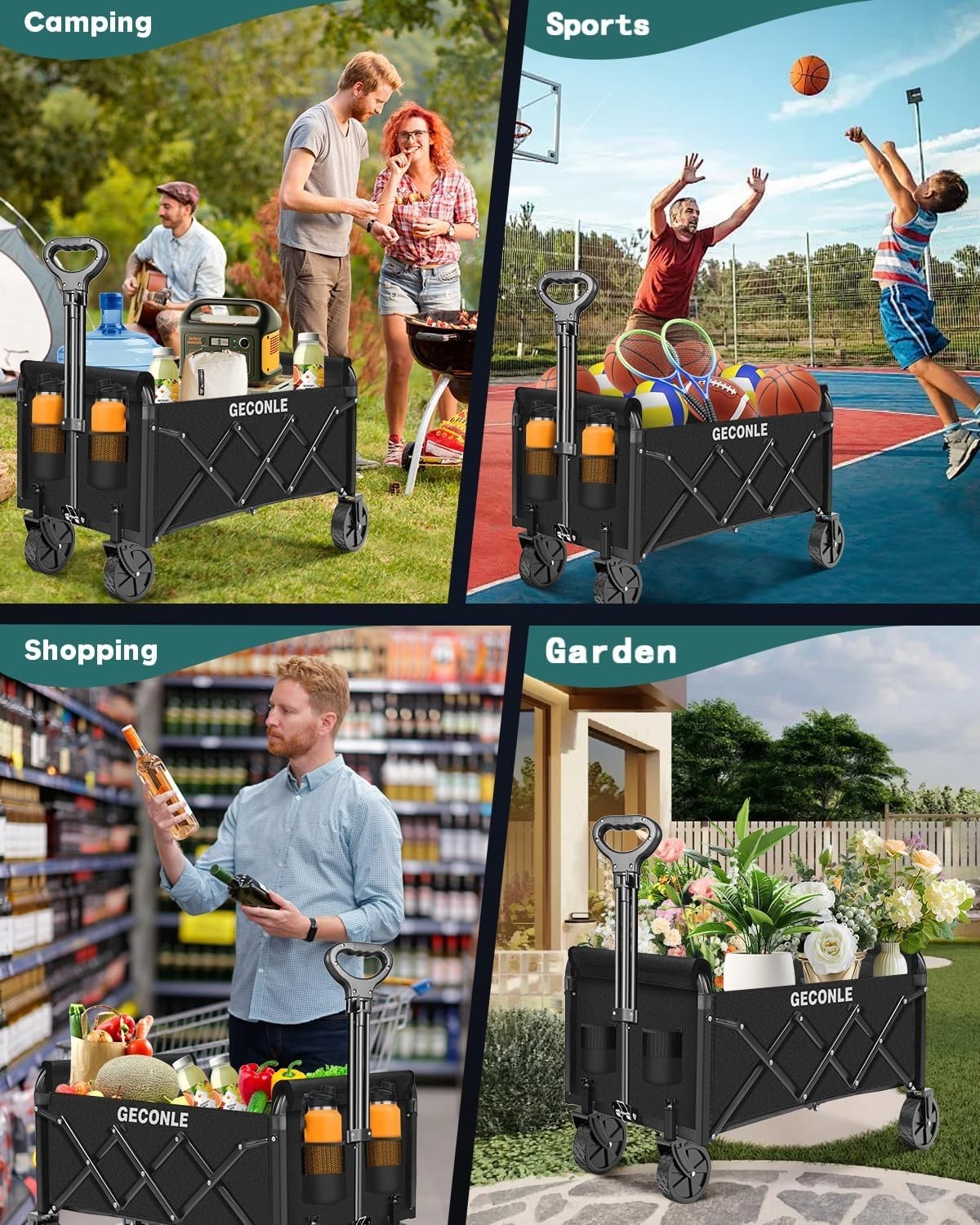 100L Folding Festival Trolley Heavy Duty Collapsible Garden Camping Wagon Black
