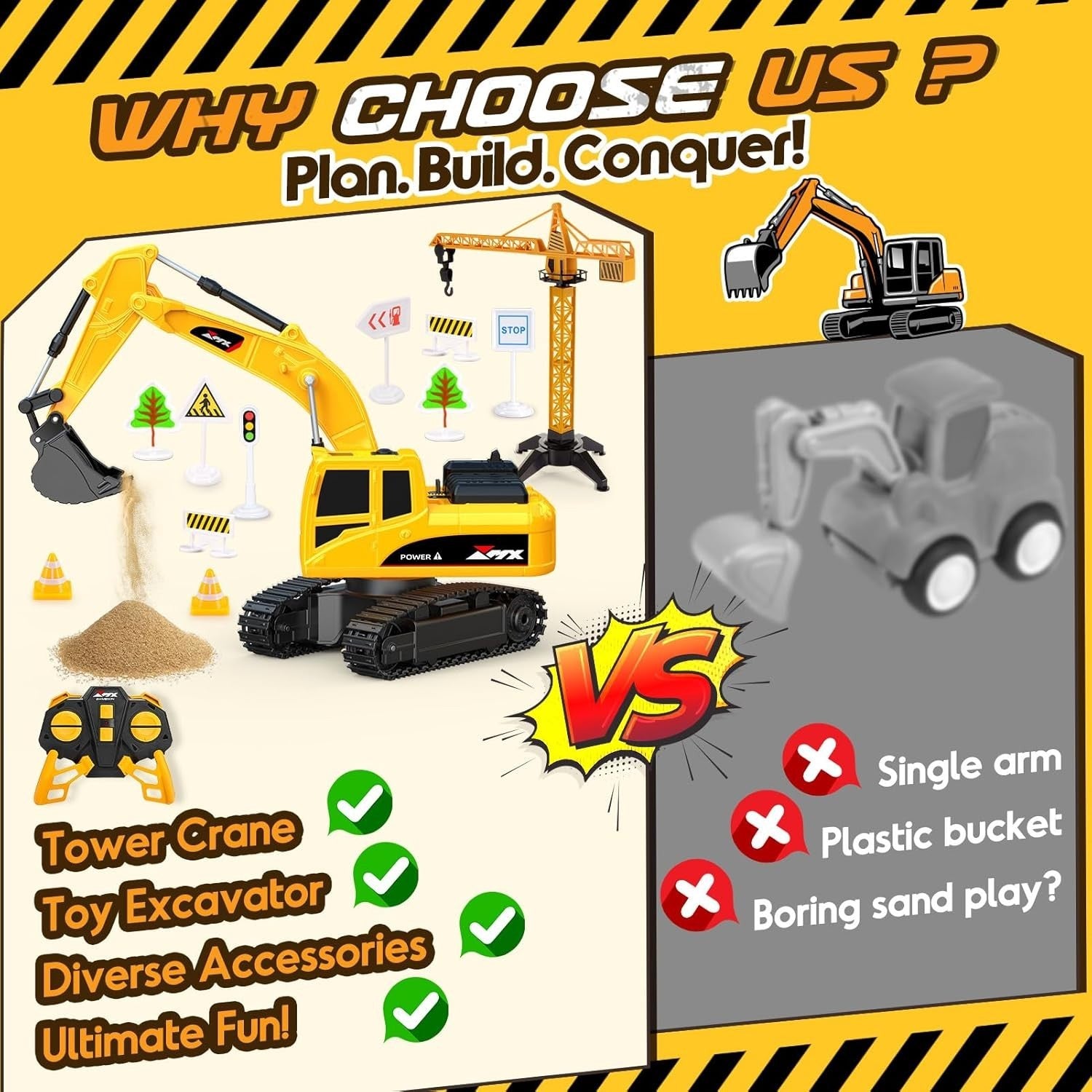 RC Excavator Digger Toy 2.4GHz Construction Truck w/ Lights Barriers Gift