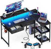 L Shaped 40" Gaming Desk w/ Drawers, Shelves & USB Ports|Home Office Table