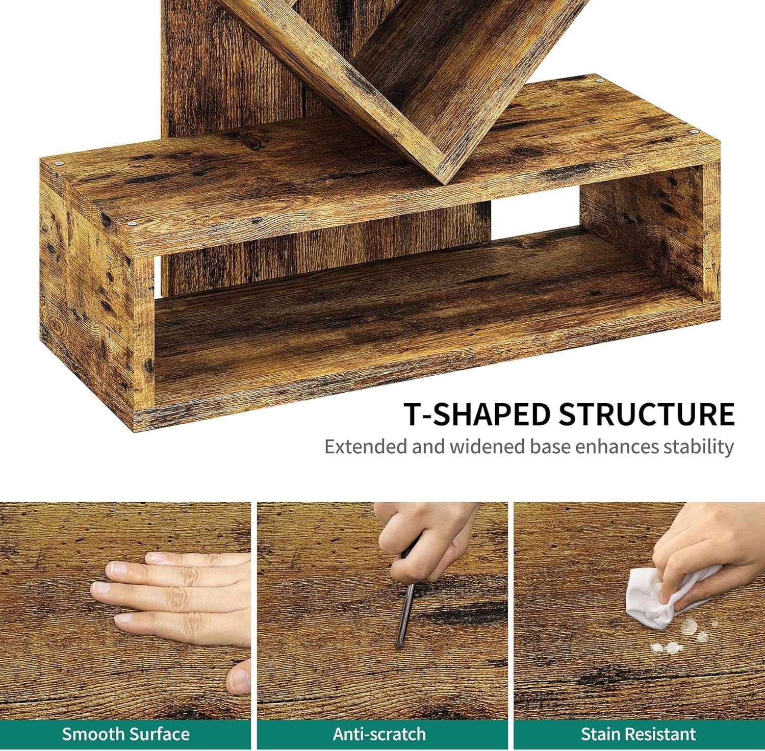 Rustic Brown Tree Bookshelf | 8-Tier Space-Saving Vertical Bookcase for Living