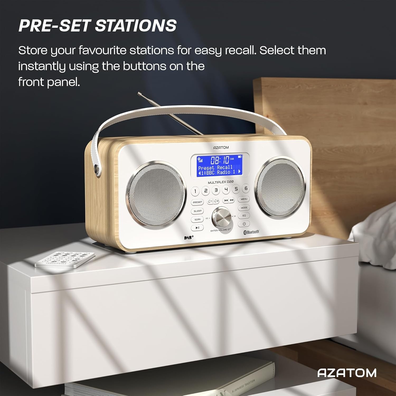 DAB DAB+ FM Digital Radio Bluetooth Portable Rechargeable Oak Remote