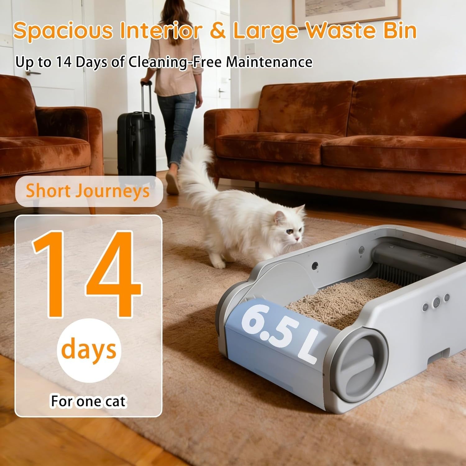XL Self Cleaning Cat Litter Box App Control Open Top Multi Cat Tray