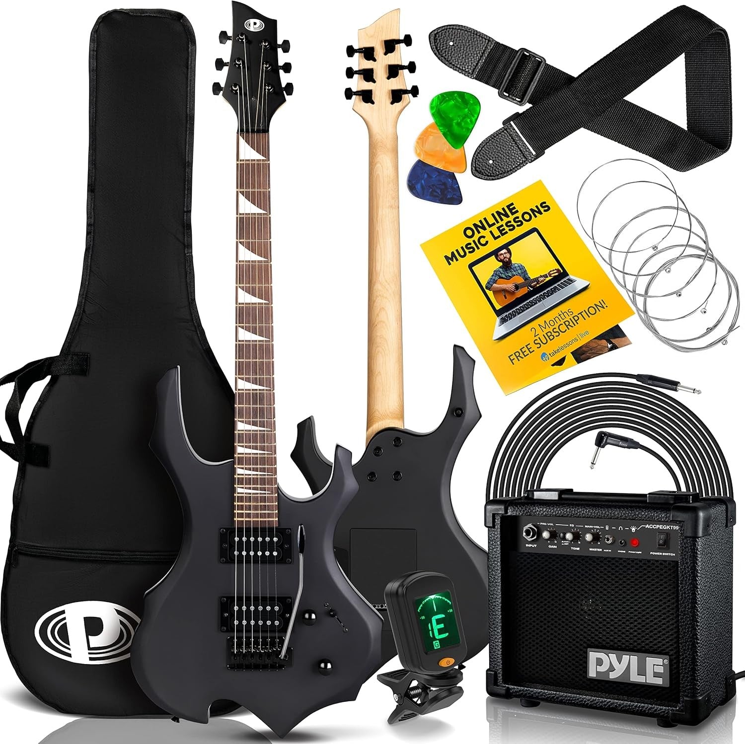 Full Size Electric Guitar Starter Kit w Amp & Accessories Black
