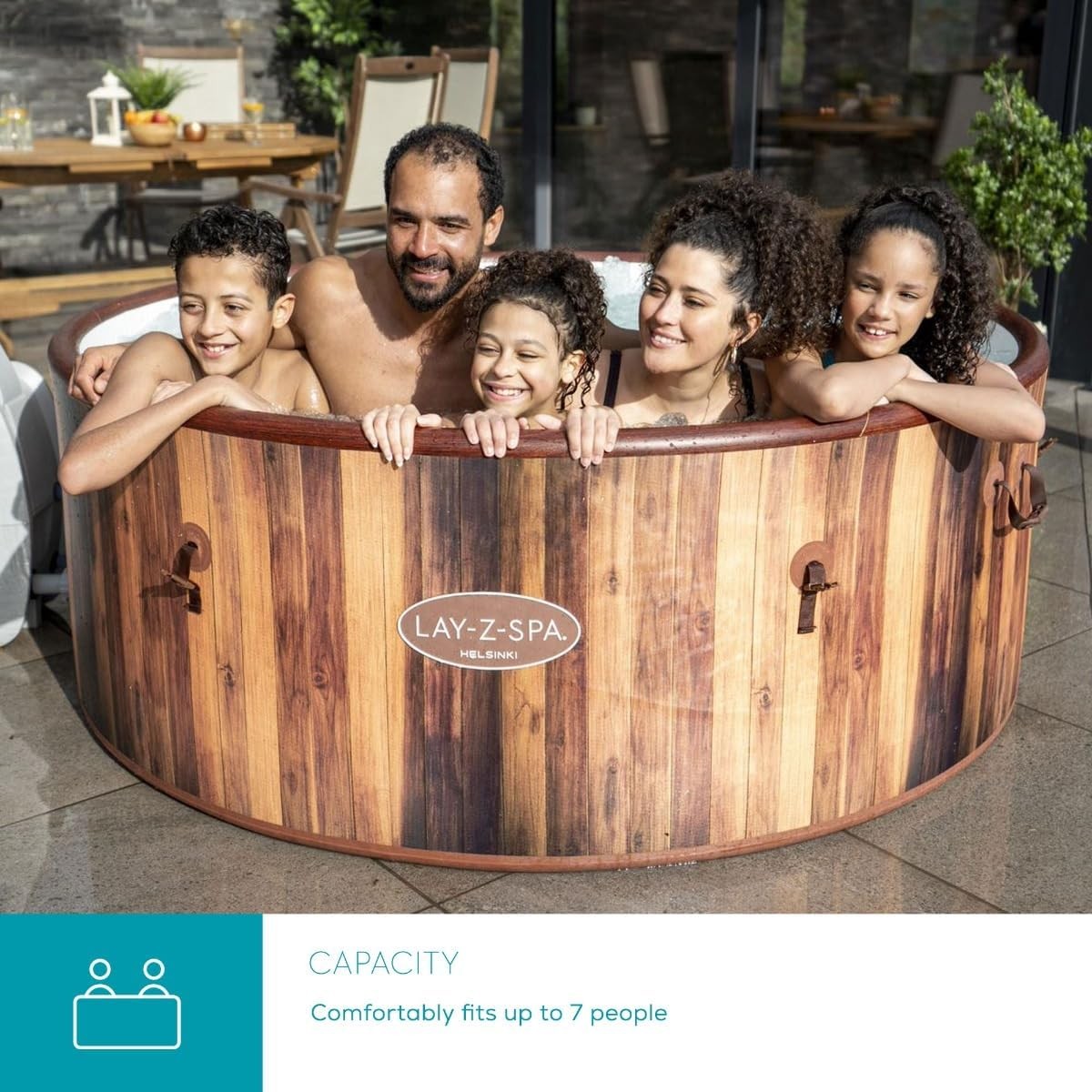 Inflatable Hot Tub Spa 180 Air Jet Wood Effect 5–7 Person Garden