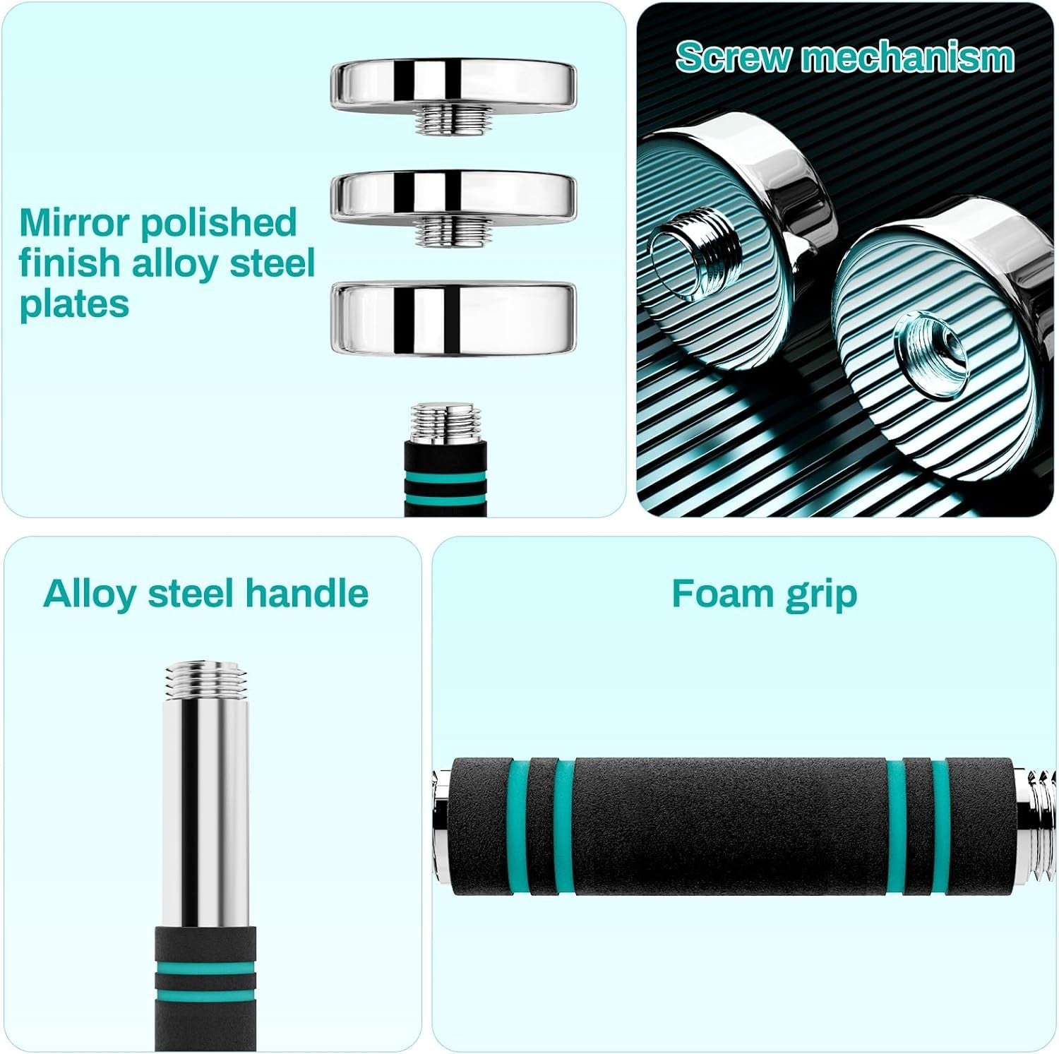 Adjustable Steel Dumbbells Set 5–15lb Non Slip Foam Handle Home Gym