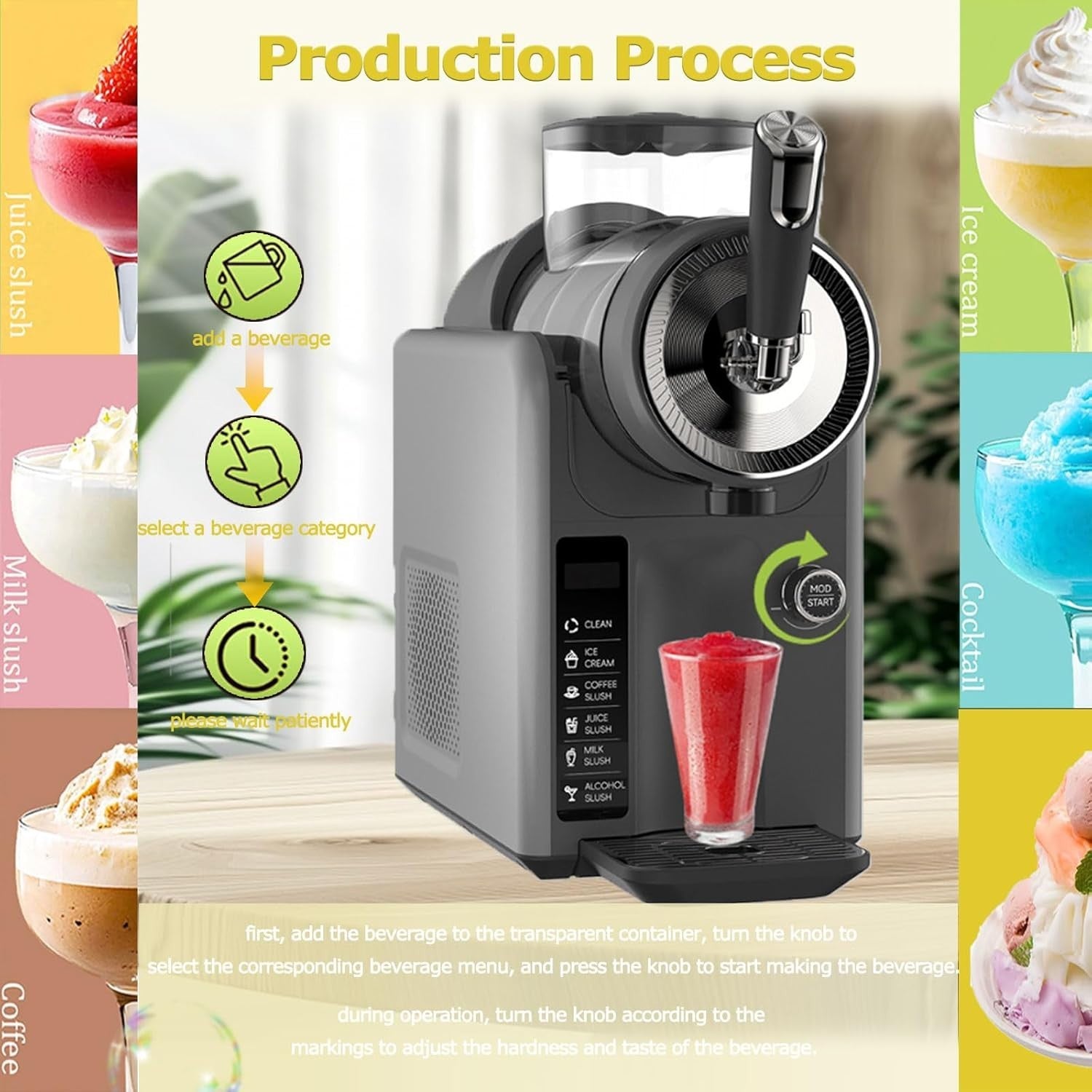 1.8L Slushy Machine No Ice Needed 5 Presets 360° Rotation Frozen Drinks