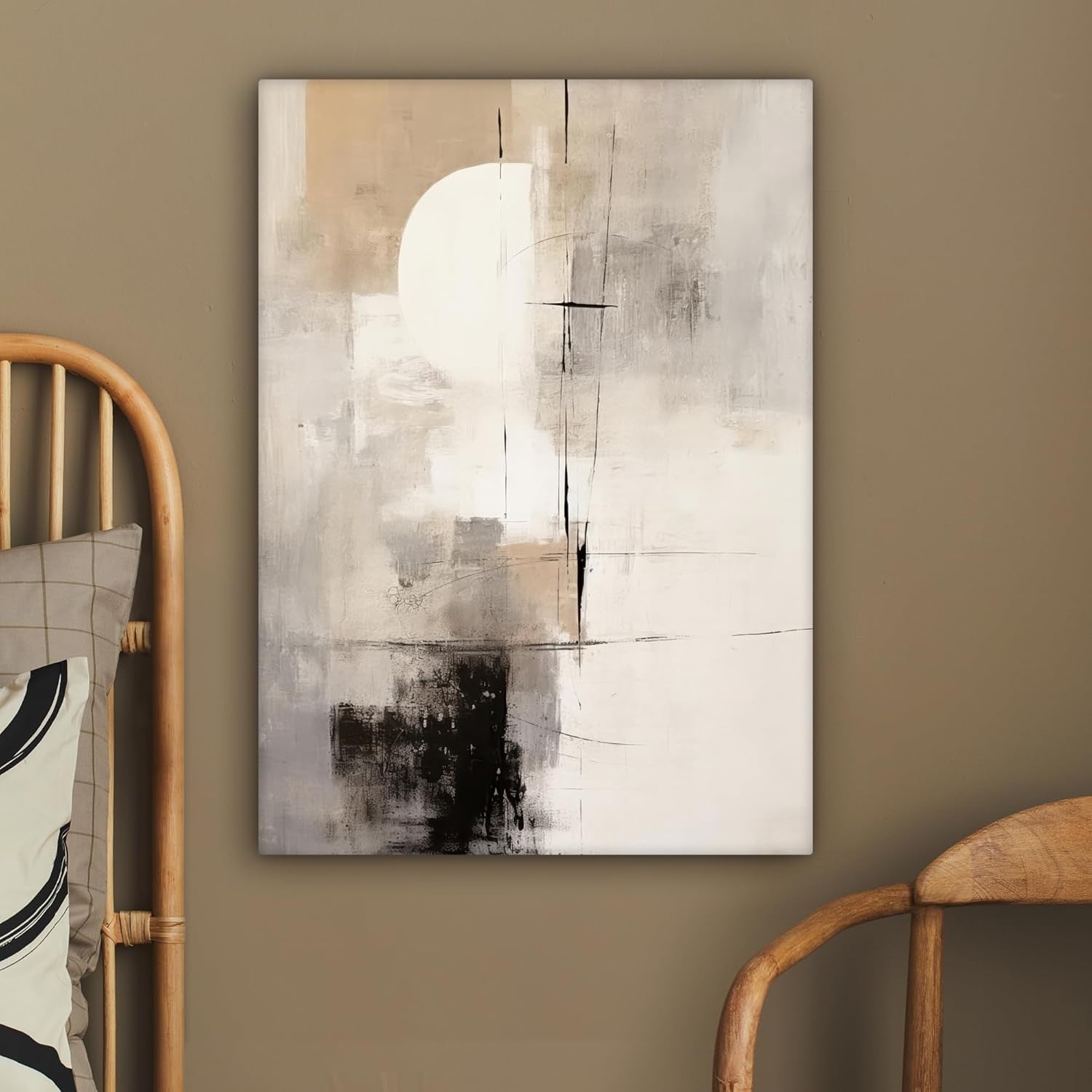Large Framed Canvas Wall Art 50x70cm Grey Beige Abstract