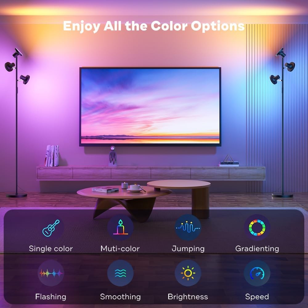 RGB LED Floor Lamp Black 36W Dimmable Tree Standing Light Remote Touch