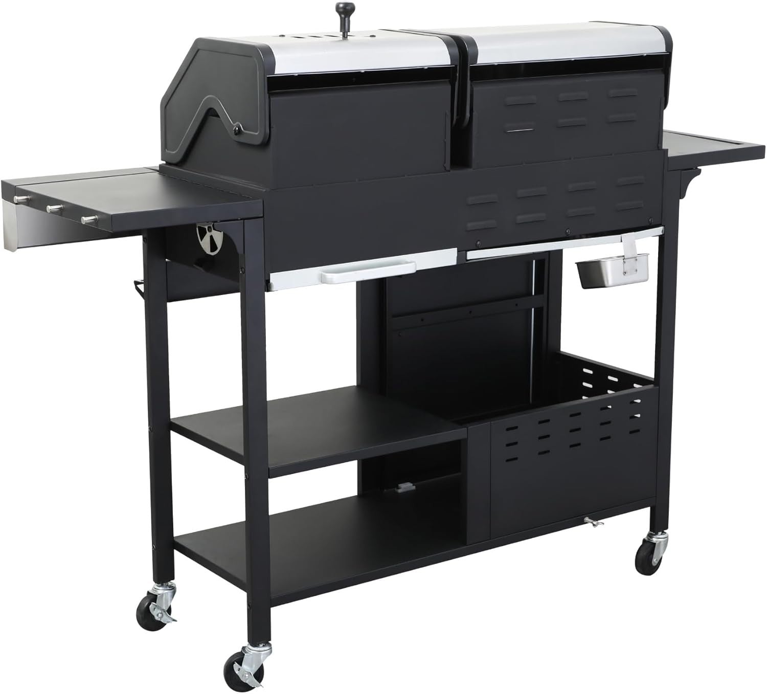 3 Burner Dual Fuel BBQ Grill with Side Burner, Gas & Charcoal Outdoor Barbecue