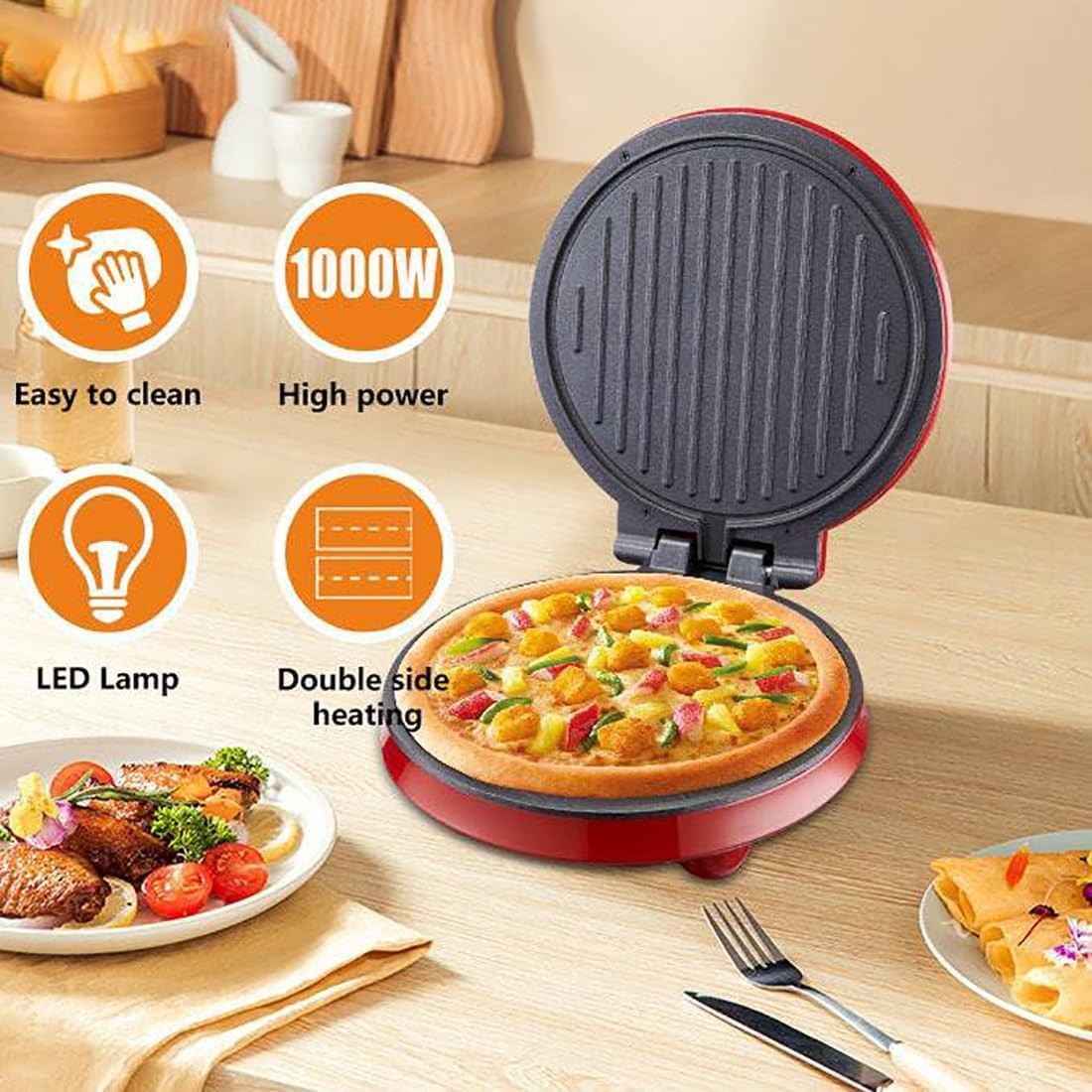 Mini Pizza Oven 1000W | 23cm Nonstick Dual Heat Fast Cooker for 2-3 People