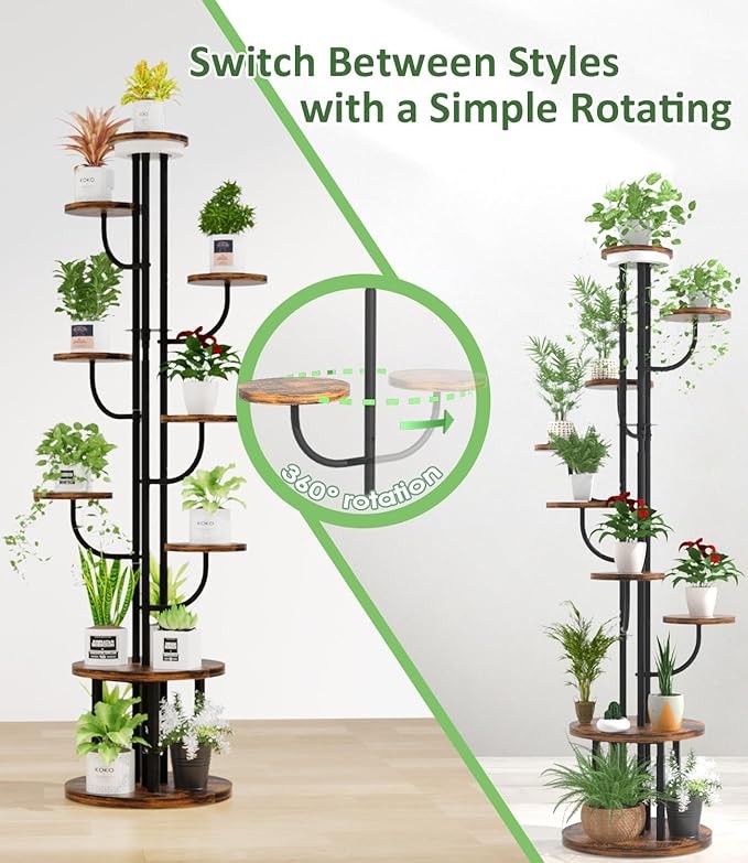 9 Tier Metal Plant Stand with Grow Light Indoor Tall Rotating Flower Shelf Rack