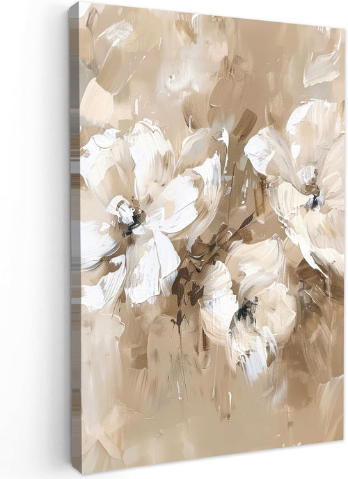 Beige Watercolour Floral Canvas Wall Art 40x60cm Framed
