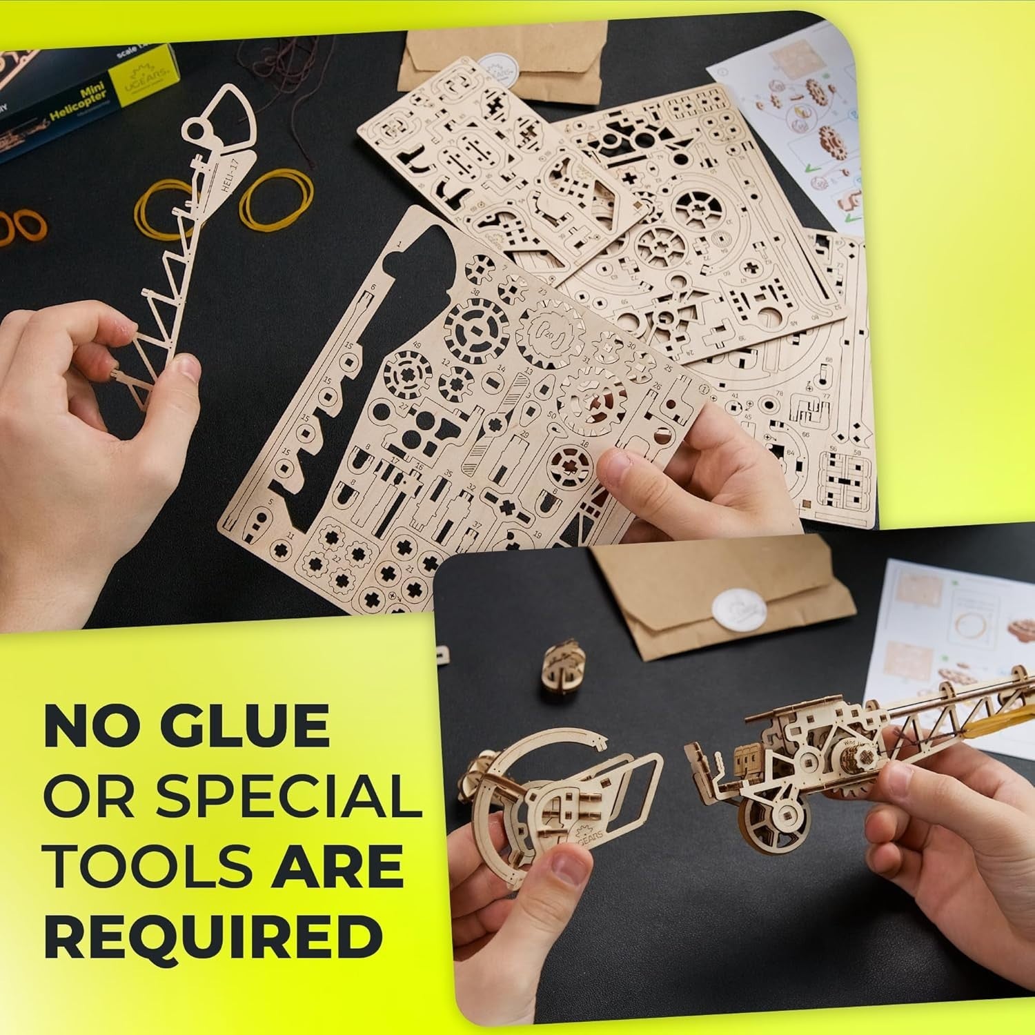 3D Wooden Helicopter Puzzle Model Kit – DIY Brain Teaser, 167 Pieces