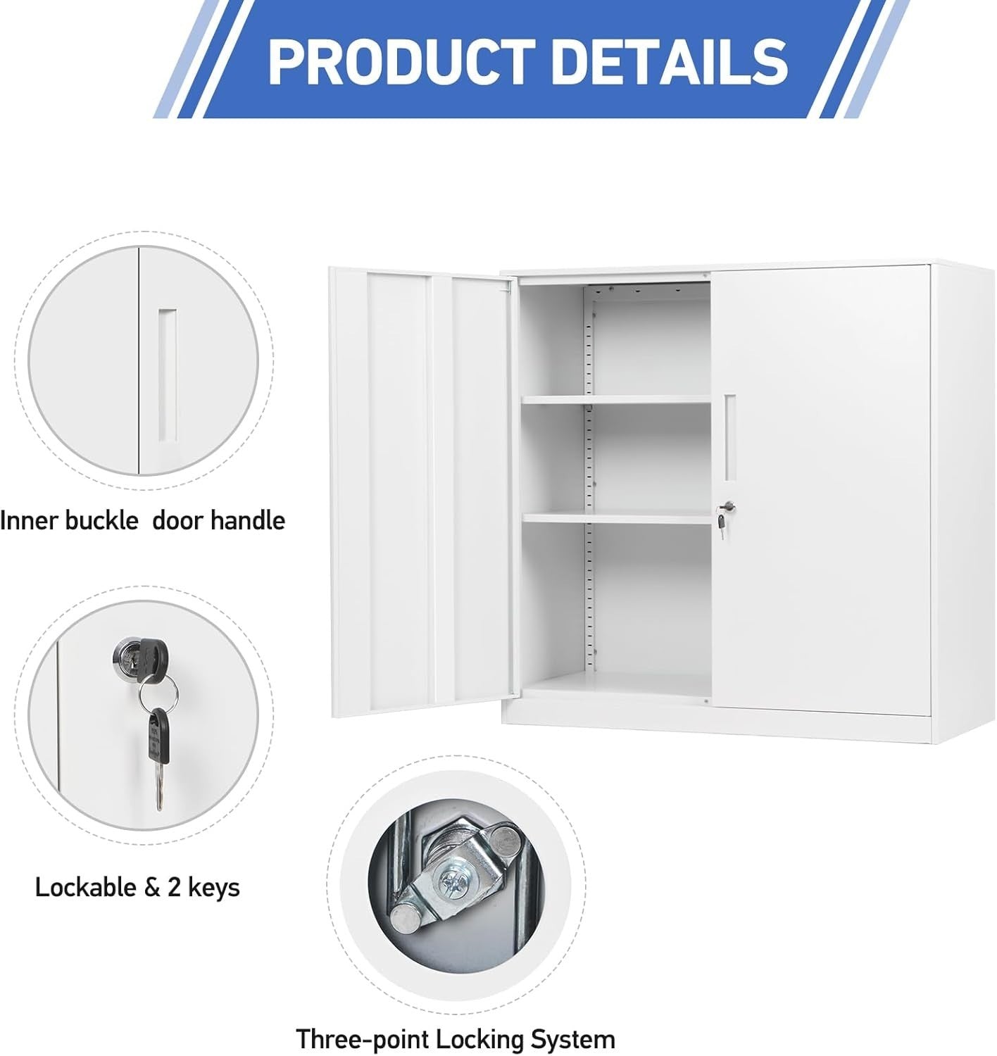 Heavy Duty Steel Locking Storage Cabinet 3 Adjustable Shelves 90x40x90cm