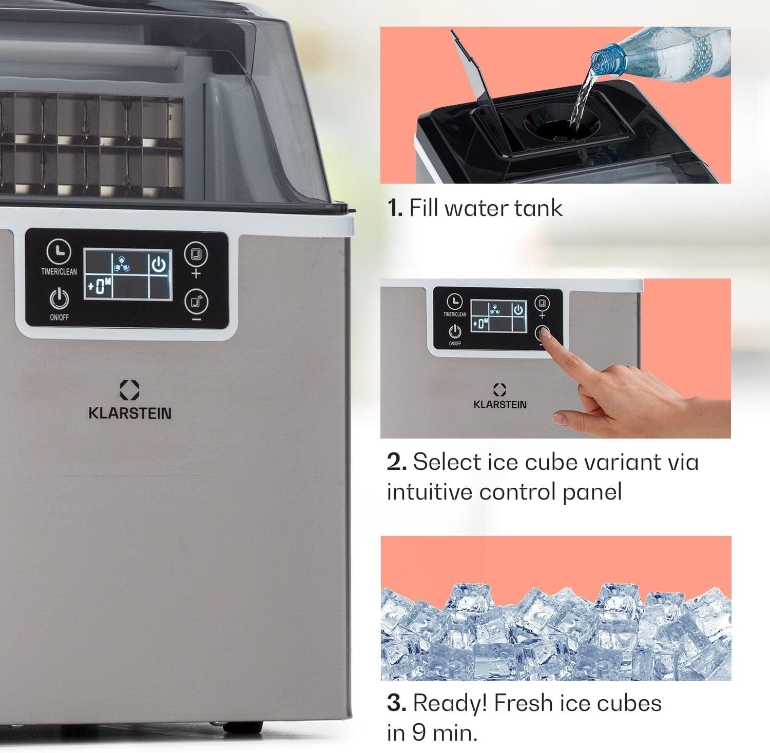 Countertop Ice Maker Fast Bullet Ice 20kg Daily Self Cleaning 3.2L
