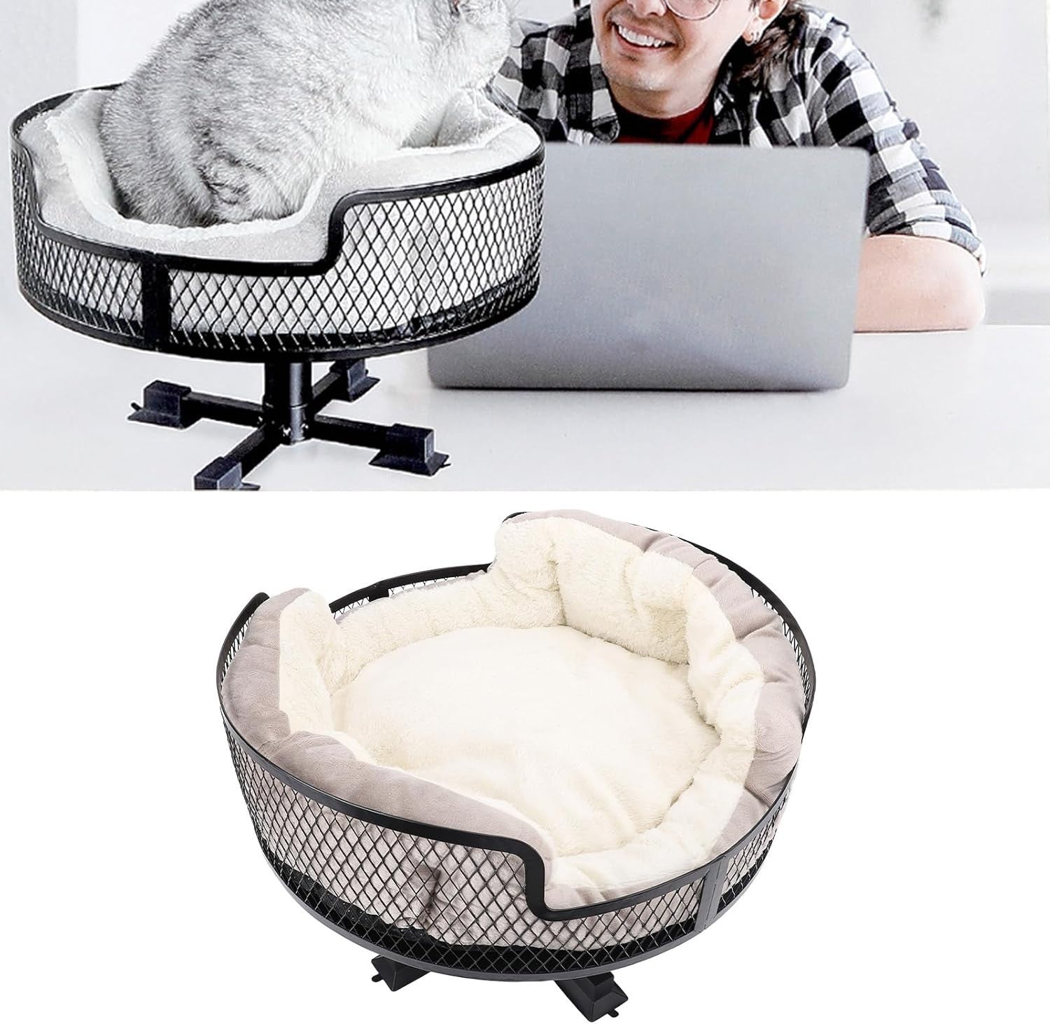 Stainless Steel Cat Desk Bed Elevated Pet Perch w/ Comfort Mat