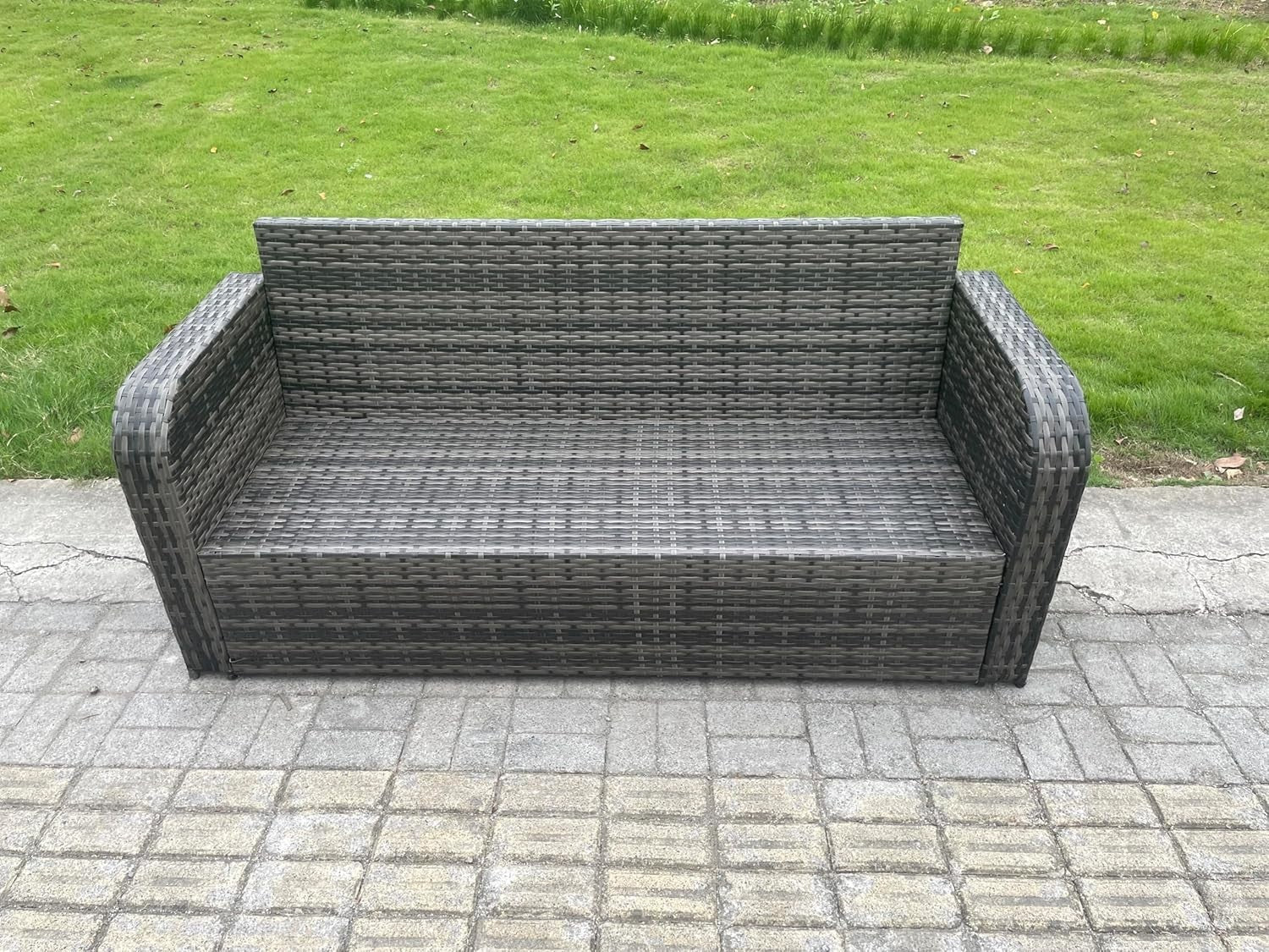 3 Seater Rattan Garden Sofa with Thick Cushions Outdoor Patio Seating