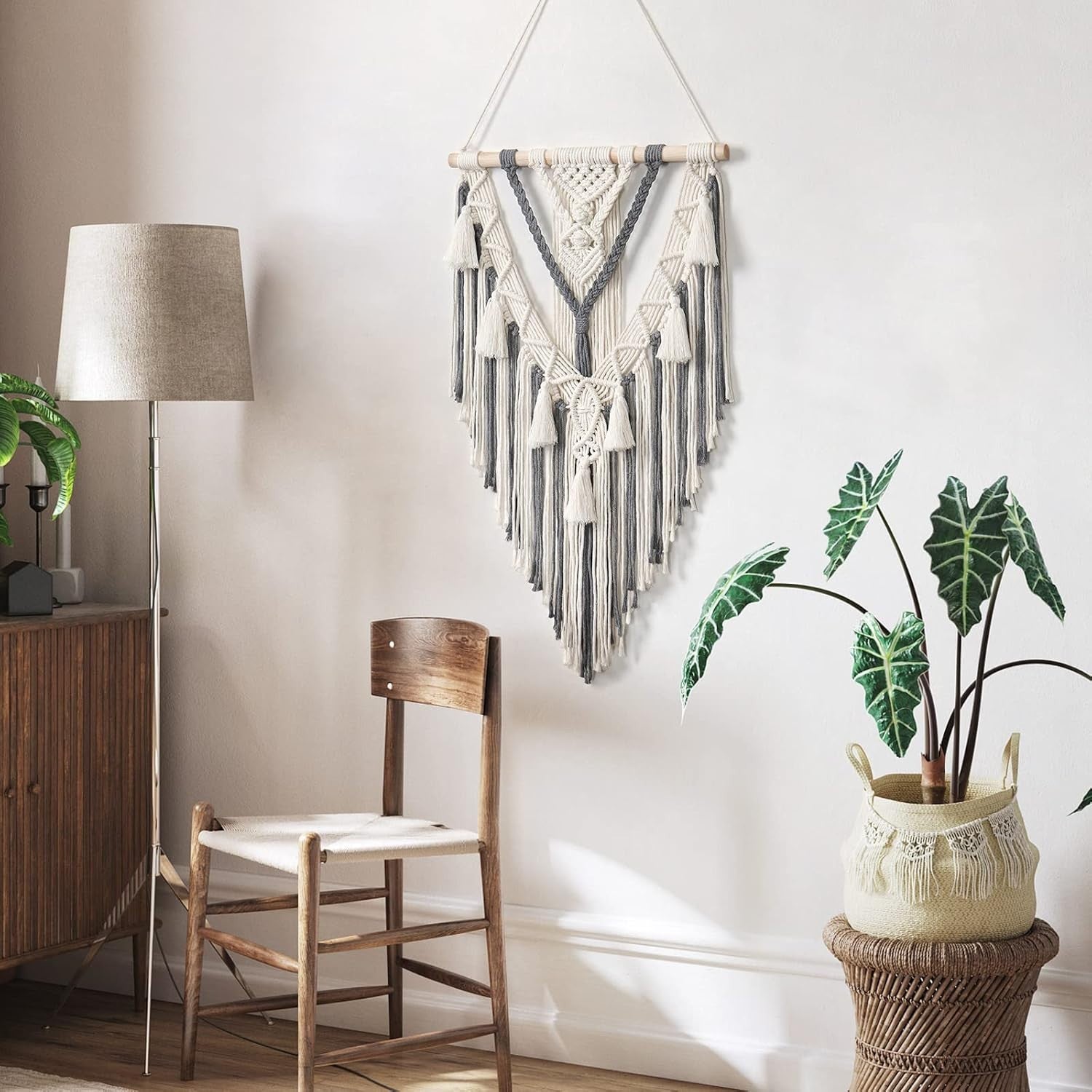 Large Boho Macrame Wall Hanging Leaf Tapestry Cotton Art