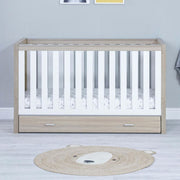 Convertible Baby Cot Bed with Drawer Toddler Bed Adjustable Height Oak White