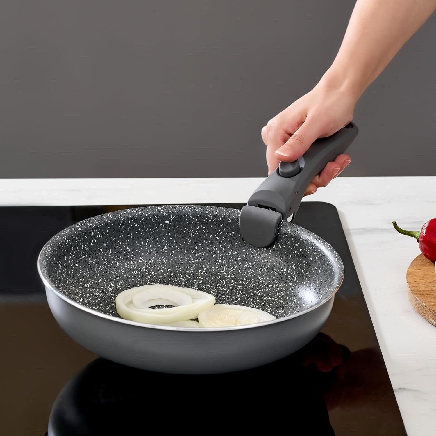 6Pcs Induction Non Stick Detachable Cookware Set Ceramic Coating Dishwasher Safe