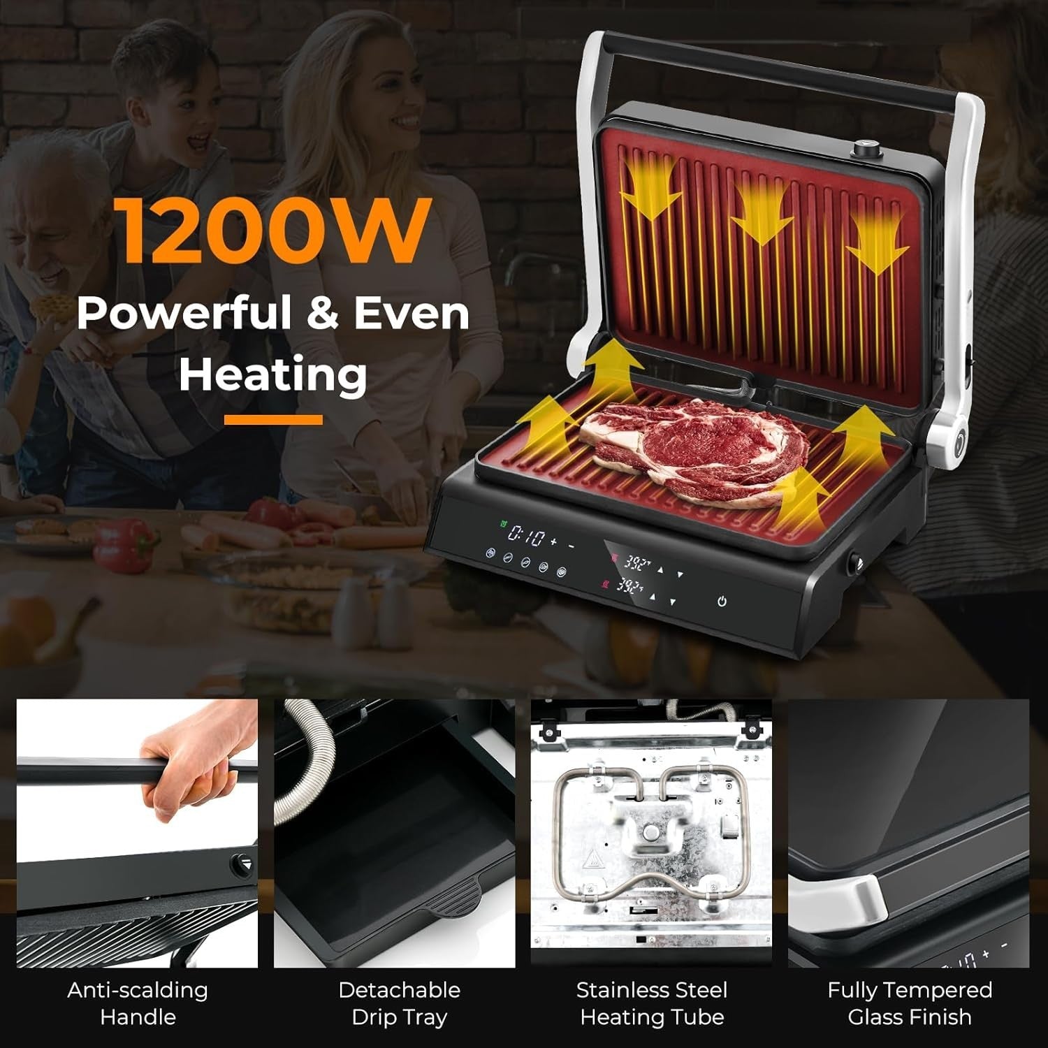3-in-1 Panini Press Grill 1200W Non-Stick Plates 31x35x15cm