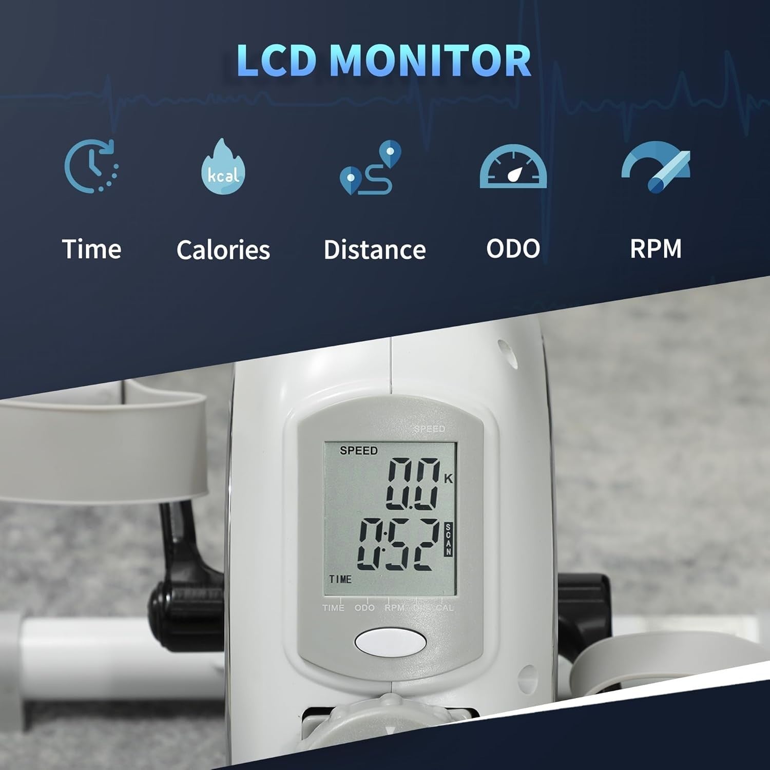 Mini Under Desk Exercise Bike 8-Level Magnetic Pedal Trainer LCD Compact White