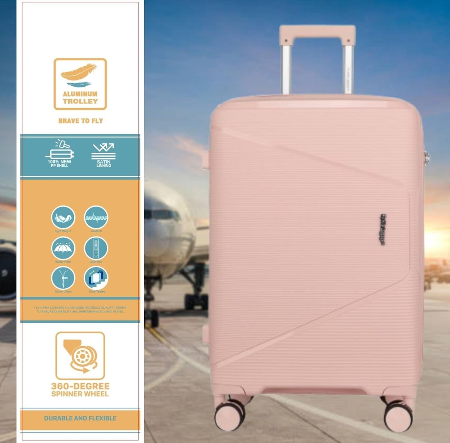 20 Inch Cabin Suitcase Hard Shell TSA Lock Spinner Wheels PP