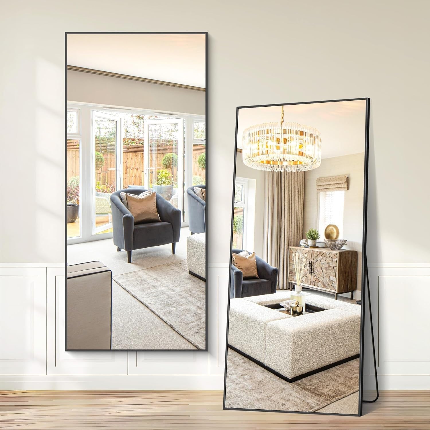 Full Length Mirror 192x85cm Wall Leaning Floor Mirror Black Metal Frame