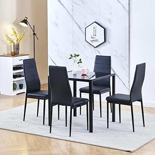 Square Glass Dining Table 75x75cm Black Tempered Metal Legs Modern