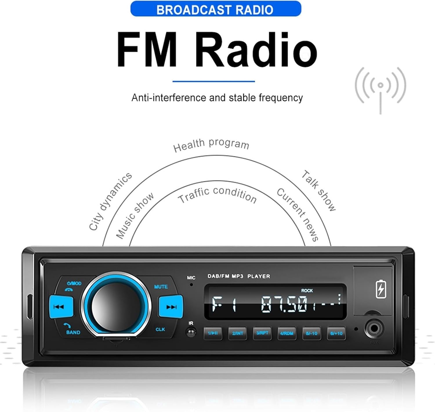 DAB/DAB+ Car Stereo 1 Din Bluetooth FM Radio USB AUX TF 25W