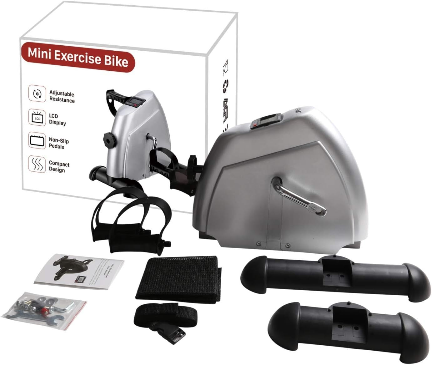 Compact Under-Desk Pedal Exerciser w/ LCD Tracker, Adjustable Straps & Stable