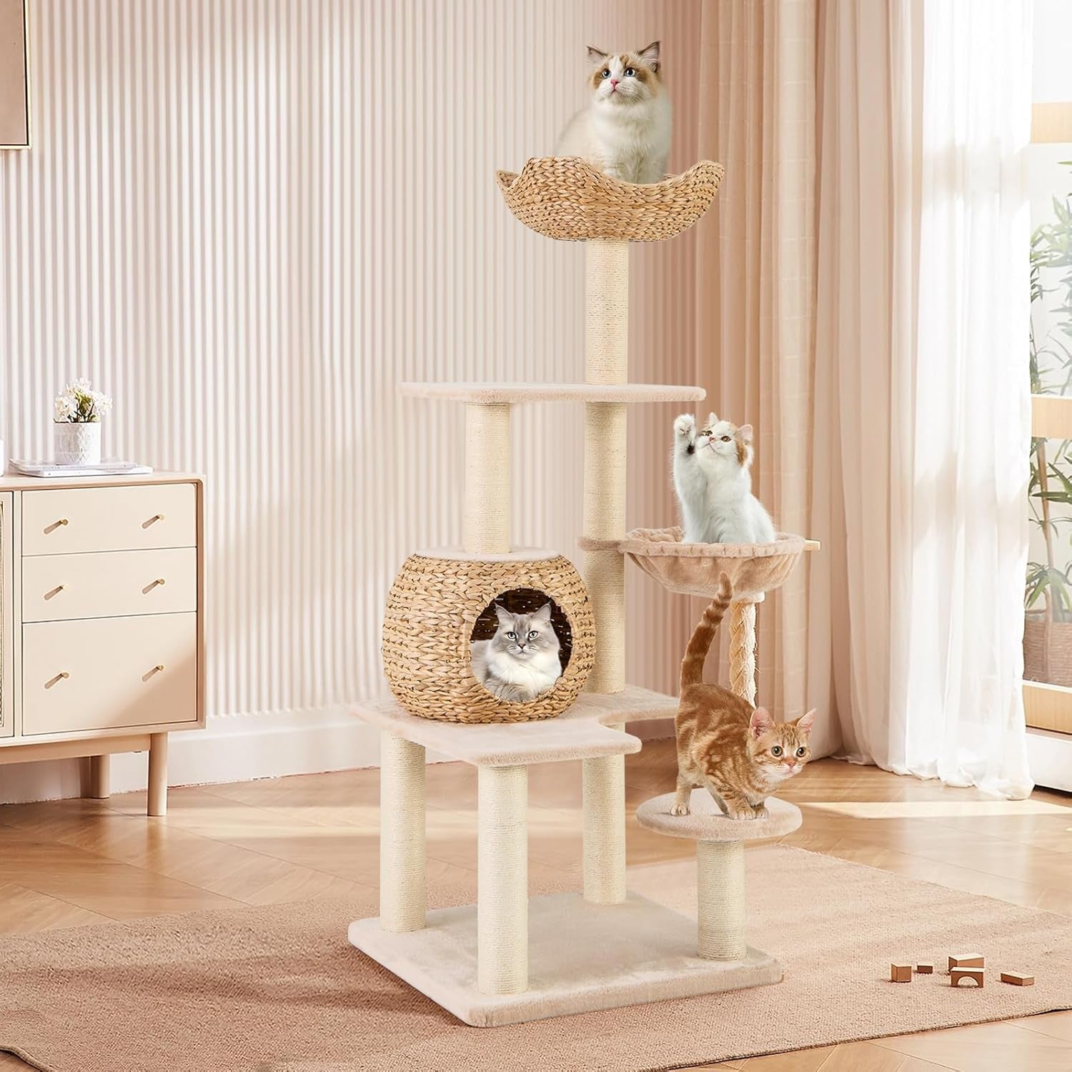 150cm Cat Tree Tower Condo Hammock Sisal Scratching Posts Woven Perch