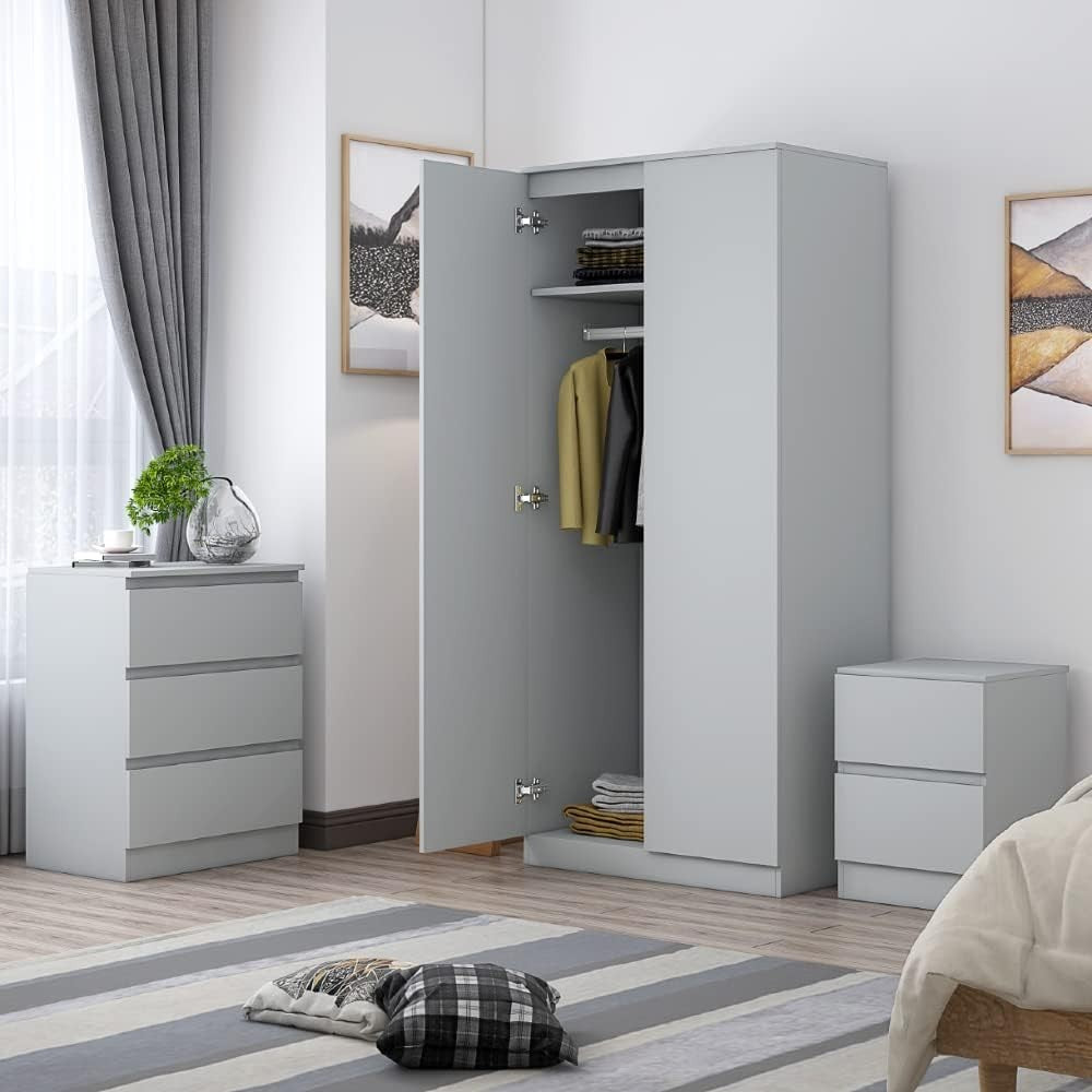 Modern 2-Door Scandinavian Wardrobe Grey | Spacious, Durable & Easy Assembly
