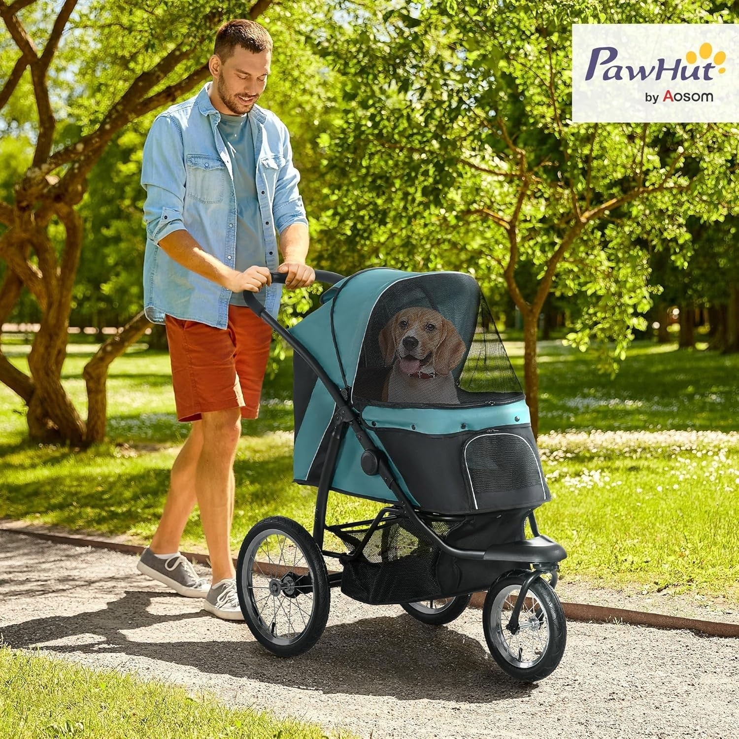 Pet Stroller for Small & Medium Dogs up to 20kg, Foldable 3 Wheel Jogger