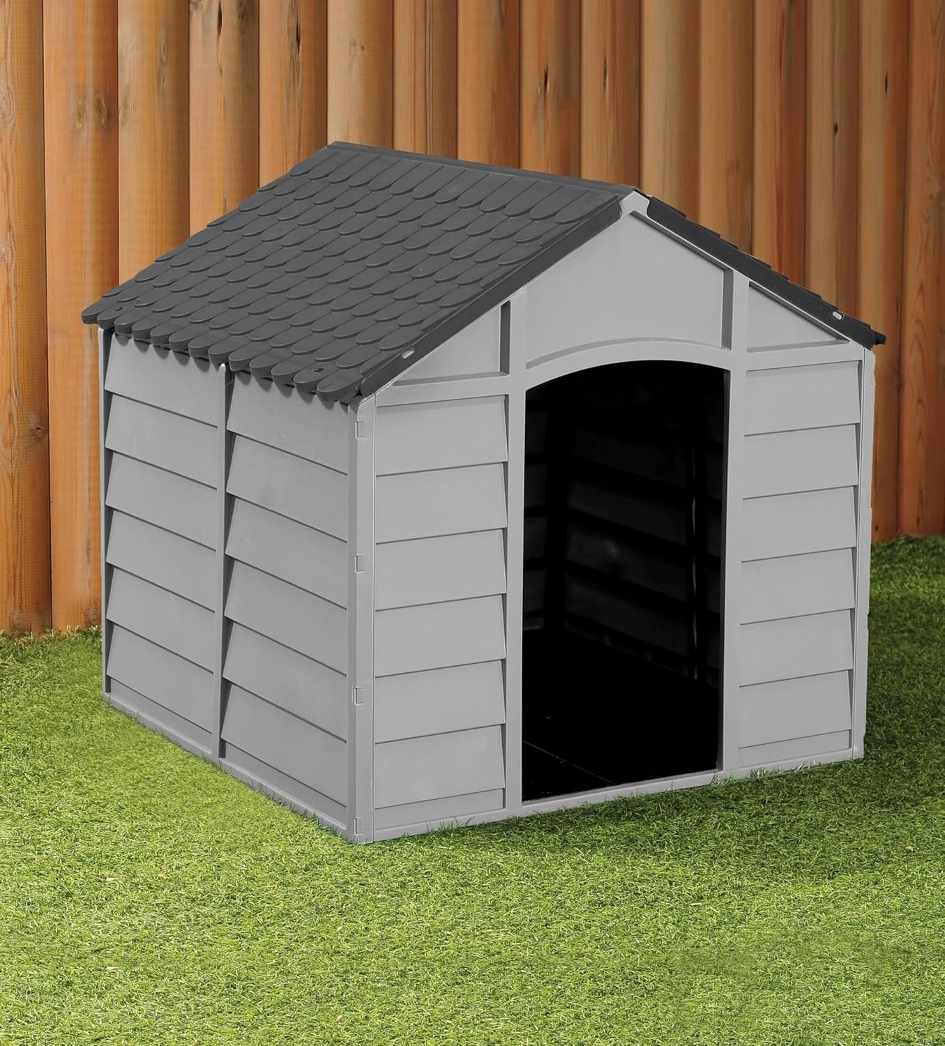 Large Grey Outdoor Dog Kennel Shelter Weatherproof Easy Assemble Clean