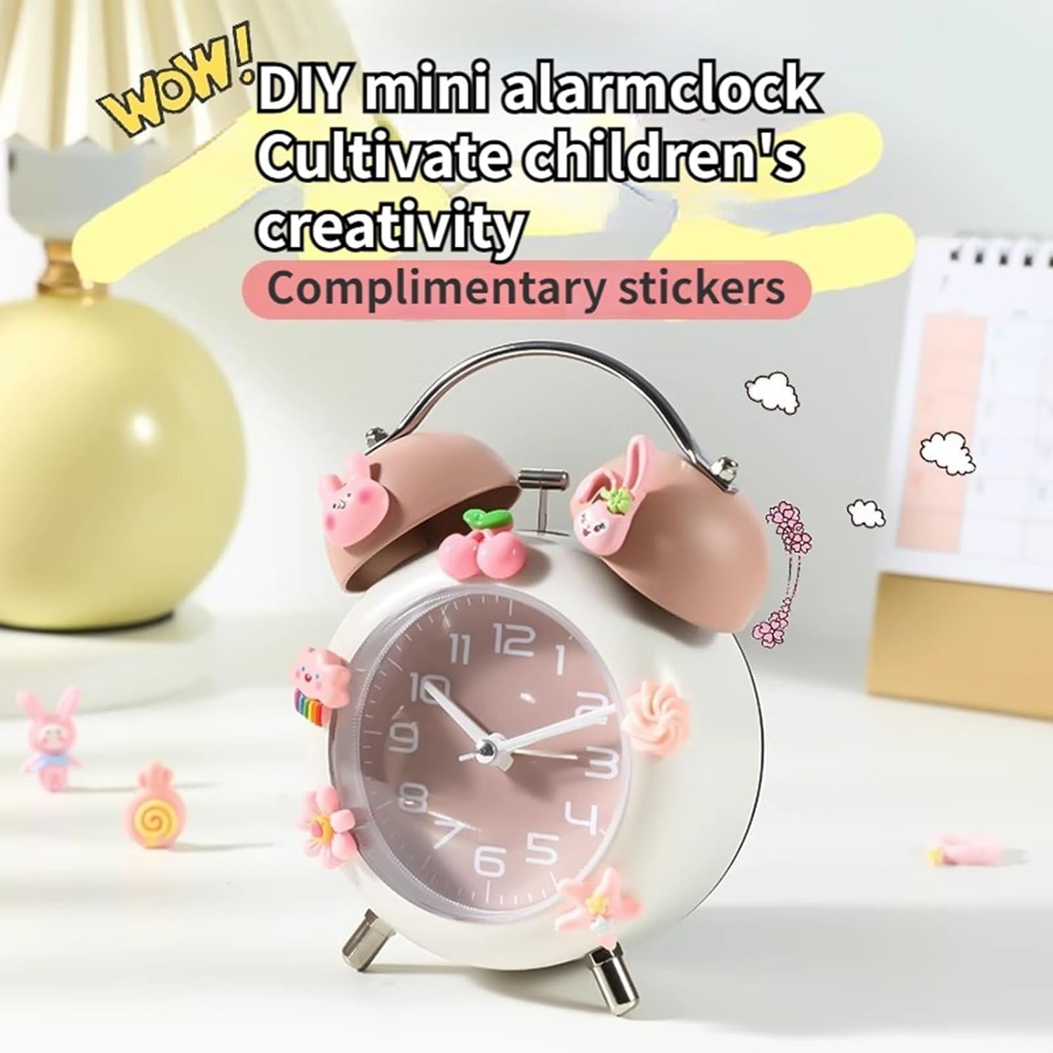 Cute Silent Alarm Clock for Heavy Sleepers Kids Students Retro Bell Design