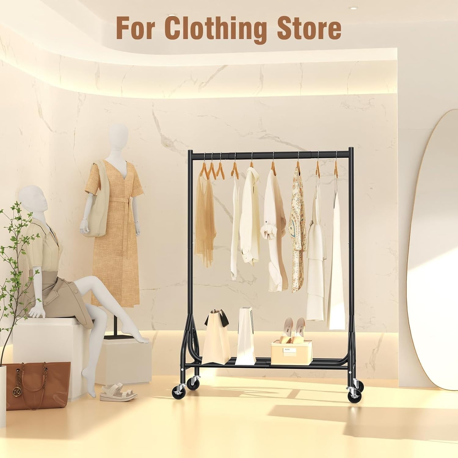 Heavy Duty 180KG Clothes Rail With Wheels Metal Rack Black