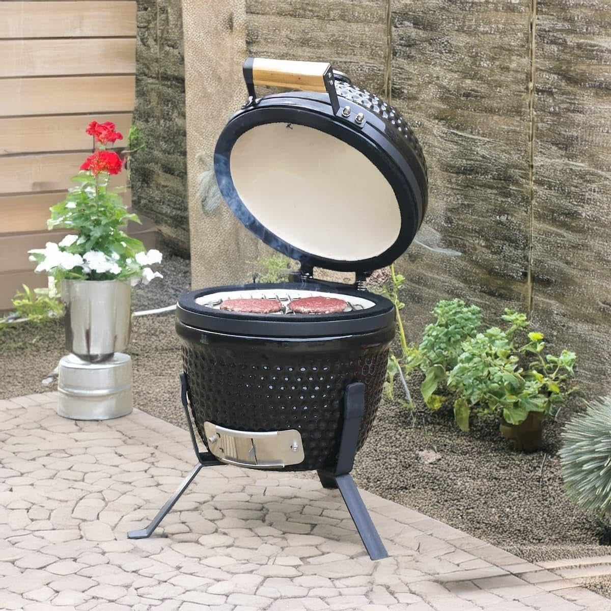 13" Ceramic Kamado Charcoal BBQ Grill Mini Egg Smoker Oven with Stand Outdoor