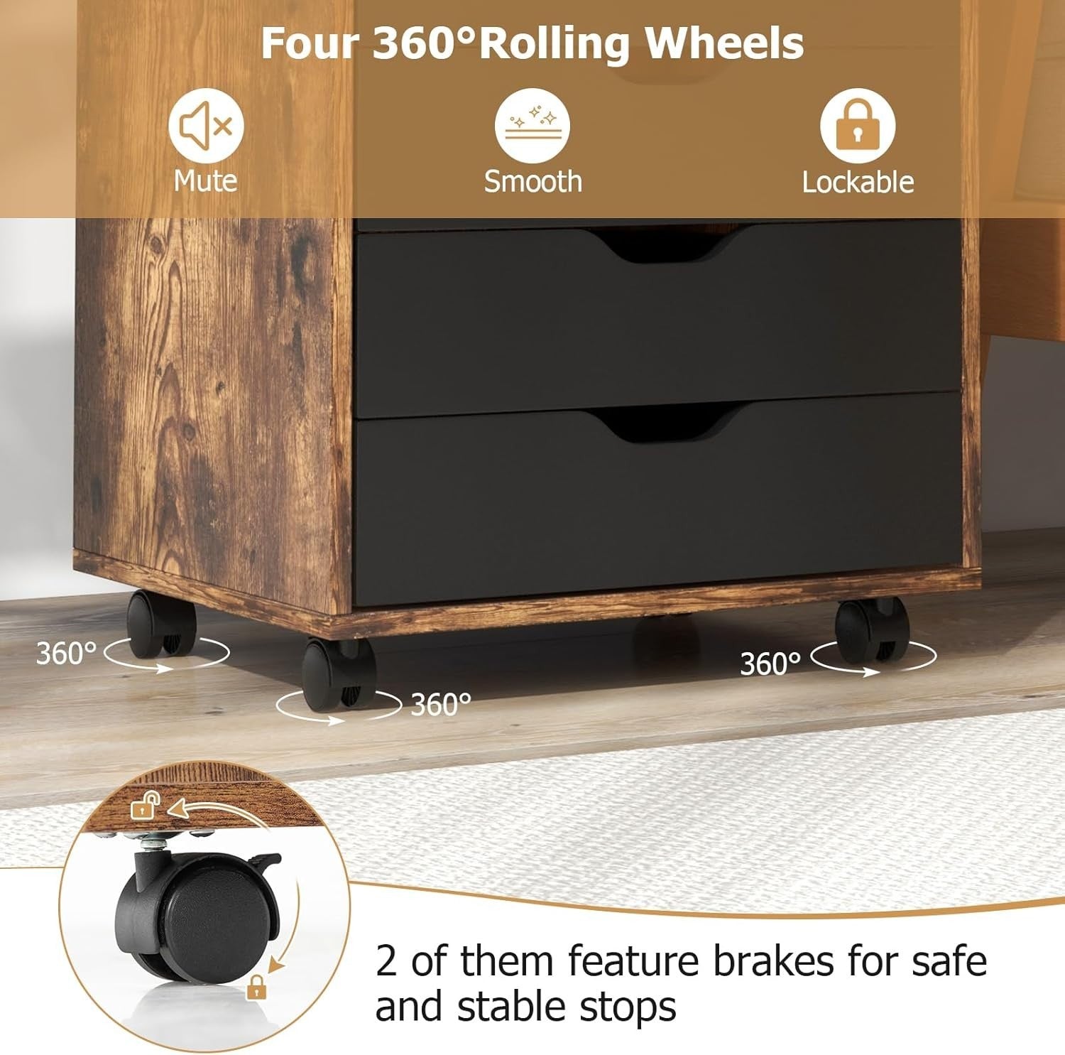 Rustic Brown Mobile Filing Cabinet 7 Drawer Storage Unit Wheels for Home Office