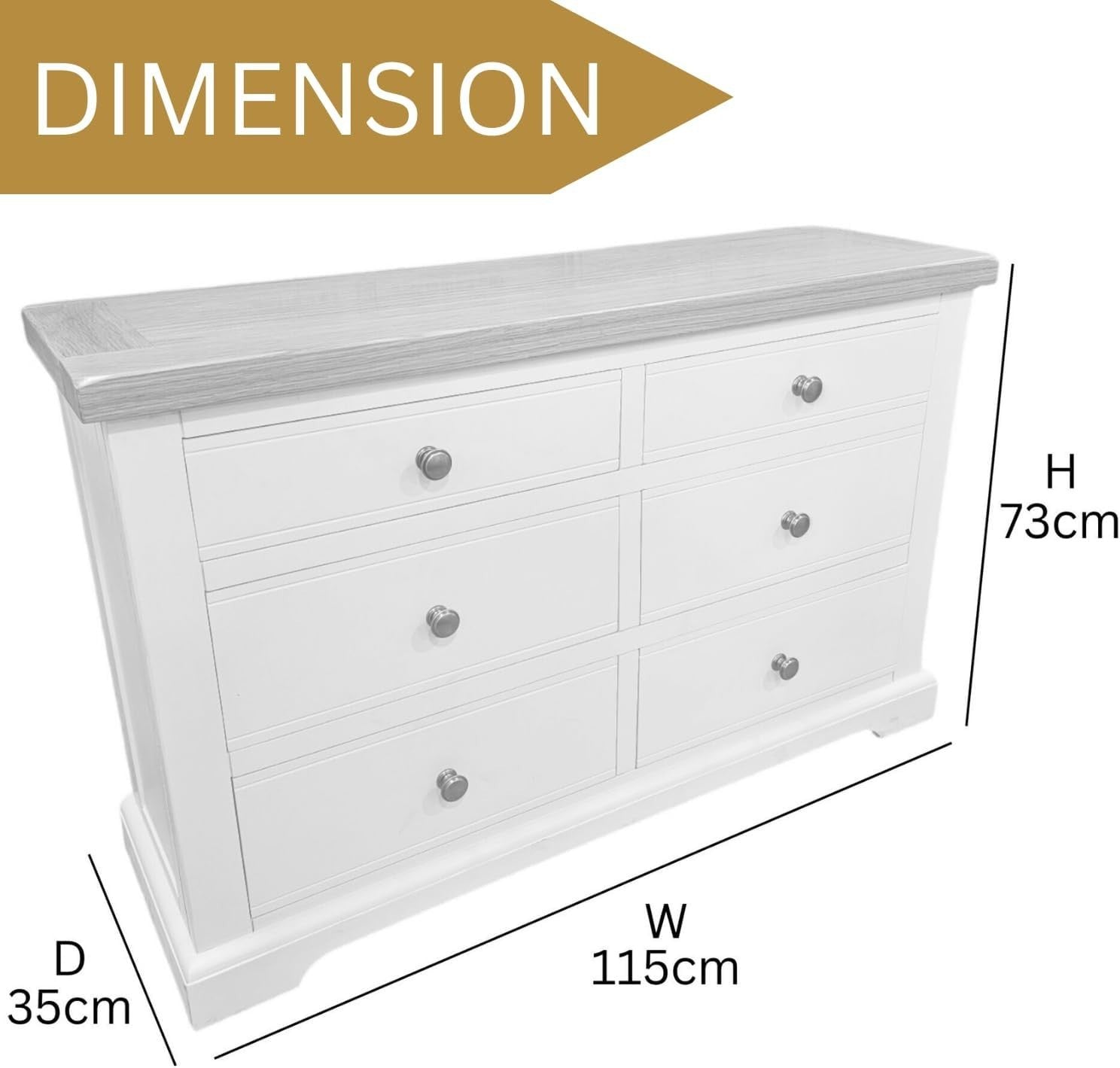 Grey Chest of 6 Drawers Oak Top, Bedroom Storage, Ready Assembled