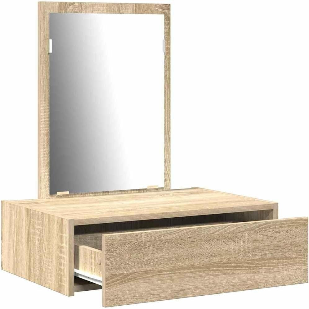 Modern Floating Vanity Makeup Desk Drawer Storage Wall Mounted Sonoma Oak