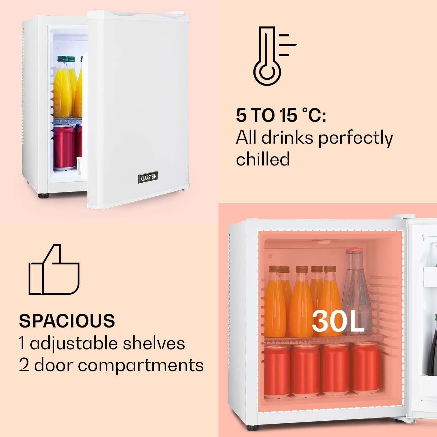 Compact 30L White Mini Fridge Tabletop Cooler for Home Office Room