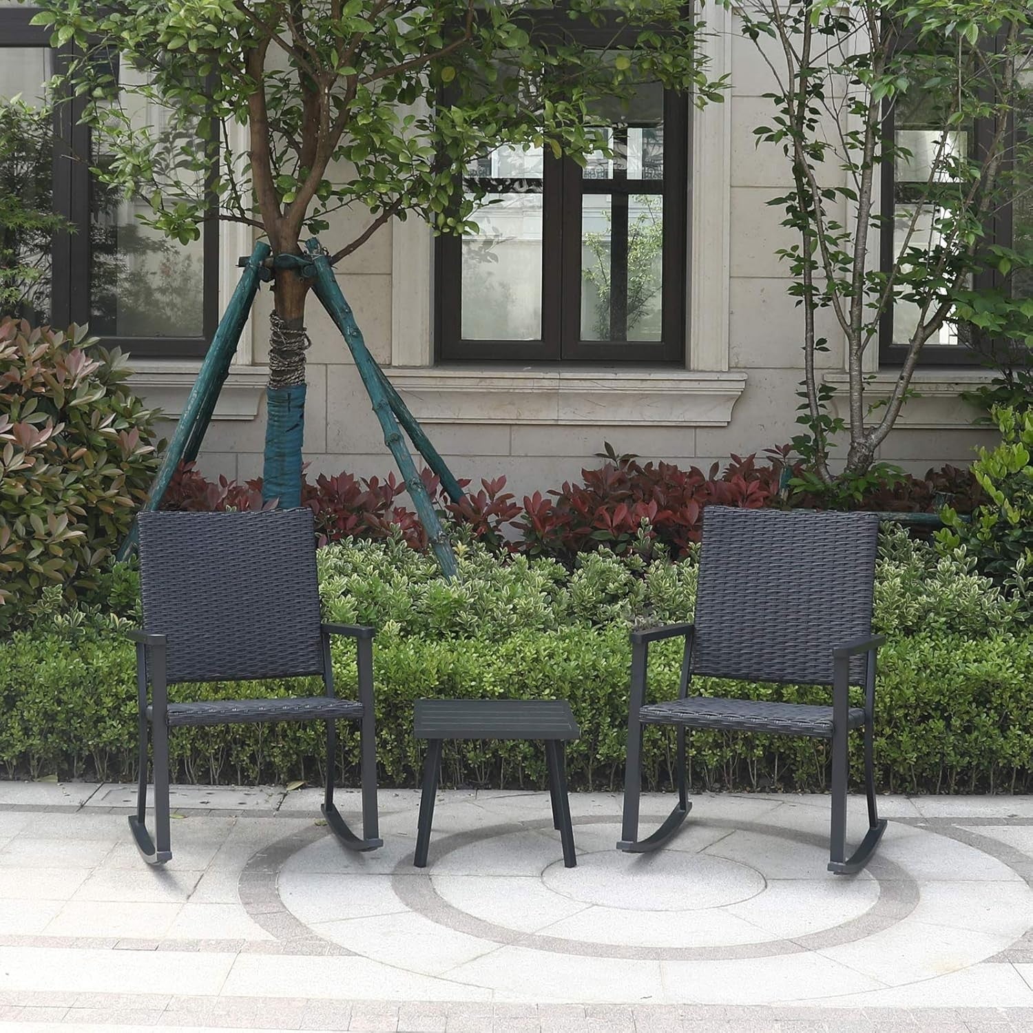 Outdoor Rocking Chair with Metal Frame, Weatherproof Rattan, Easy Assembly